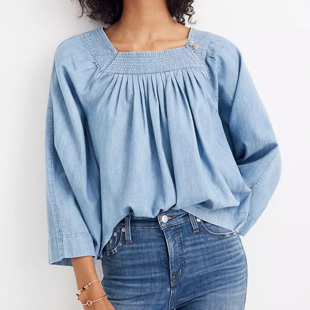 Madewell Denim Square-Neck Top Size M